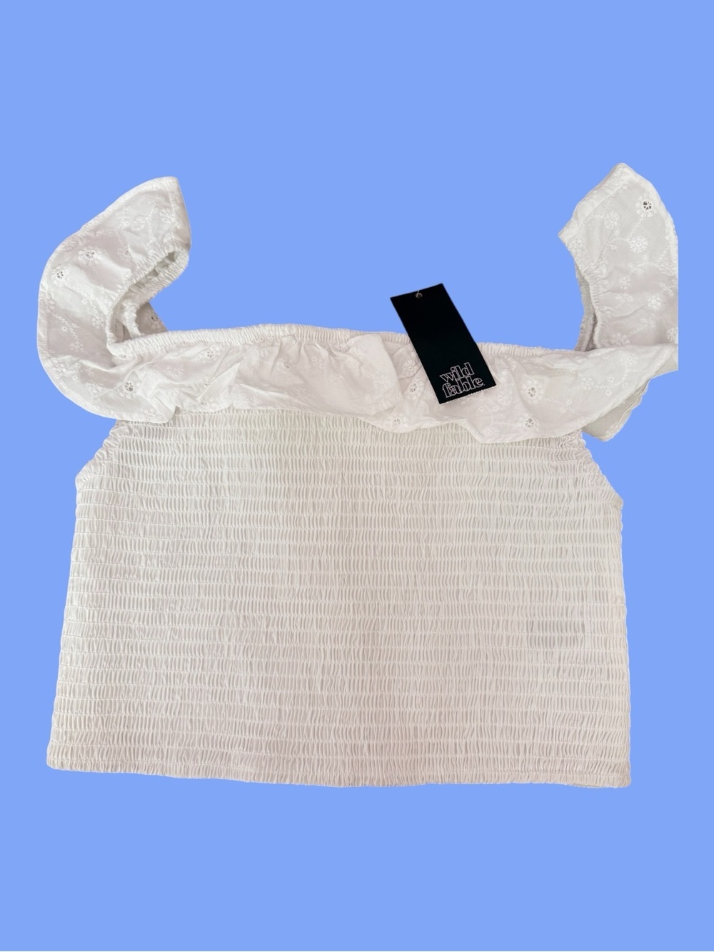 wild fable White Smocked Eyelet Ruffle Crop Top beach feminine collegiate size M